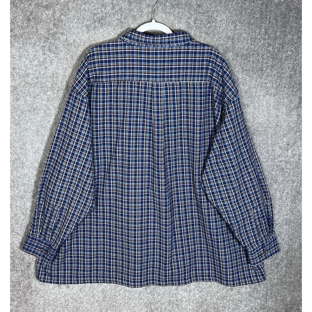 Foxfire Button Down Flannel Shirt Mens Size 5XB Blue Plaid Cotton Long Sleeve